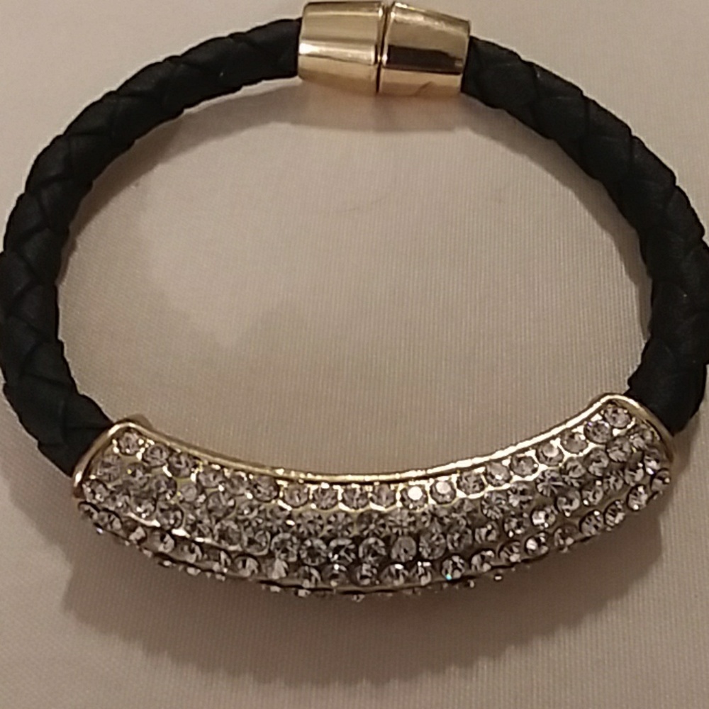 Black leather woven bracelet